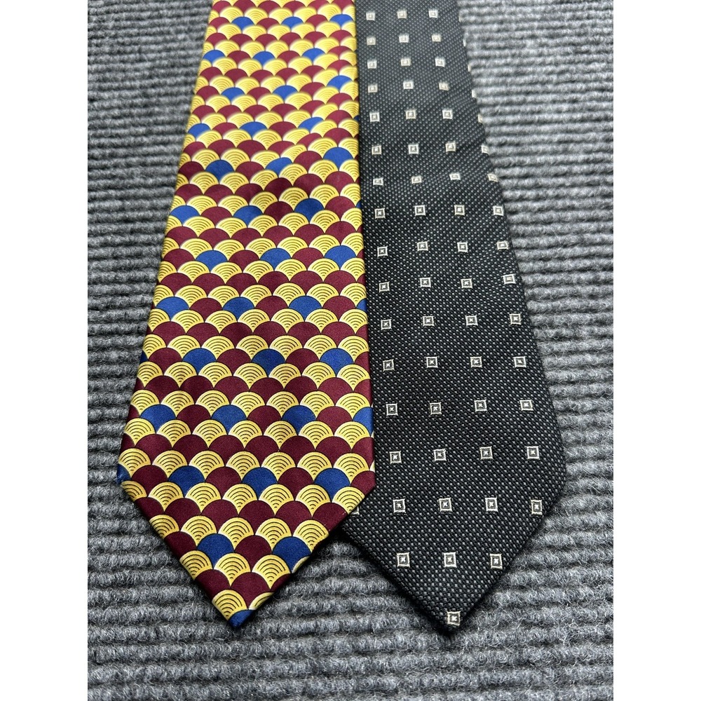 Paul Fredrick Ties Lot of 2 Mens Multicolor Black Geometric Scallop Squares USA